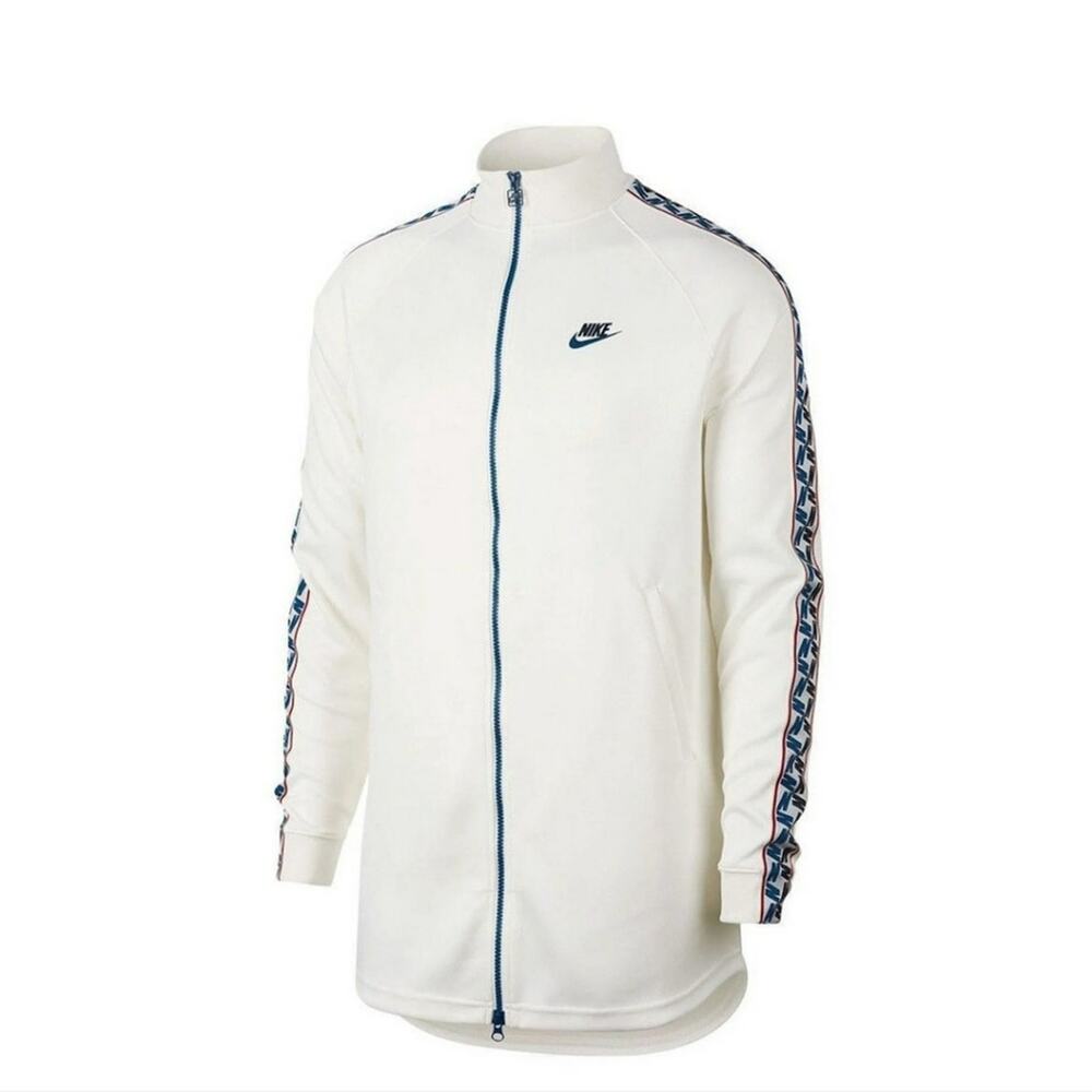Nike NSW Taped Track Jacket Size Small Cream Blue Red Long - Picture 2 of 12